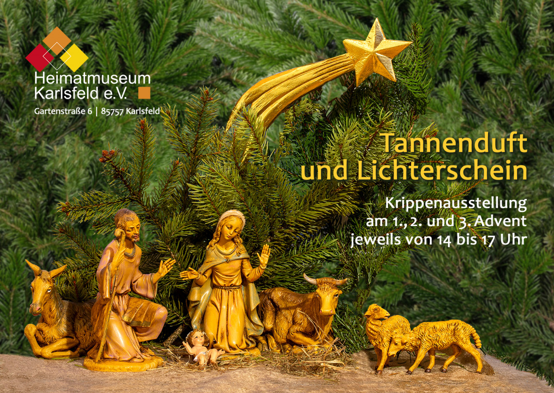 Plakat zur Ausstellung "Tannenduft und Kerzenschein" an den ersten drei Adventssonntagen von 14 bis 17 Uhr im Heimatmuseum Karlsfeld